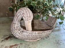 Vintage Wicker Duck Basket Woven - Beak & Tail Feathers  6