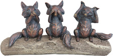 Ebros Rustic See Hear Speak No Evil Foxes Squatting on Driftwood Log Statue 12