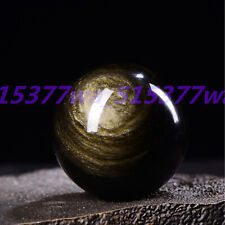 40/50/60mm Natural Gold Eye Obsidian Crystal Sphere Healing Gemstone Ball+Stand picture