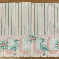 Vintage Wamsutta Ultracal Twin Flat Sheet Retro 80s Stripe Crane Bird Pink Green picture