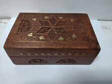 Vintage Antique Judaica Hand Carved Wooden Jewelry Box Jewish Rare Handmade Etch picture