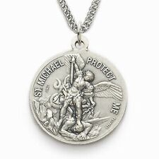 MENS NAVY SAINT MICHAEL PROTECT ME STERLING SILVER  MEDAL PENDANT WITH CHAIN picture