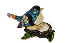Kubla Crafts Jeweled Enameled Bluebird on Nest Mini - Trinket Box with Austrian  picture