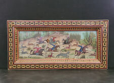 Vtg Persian Hunting Scene Camel Bone Painting with Inlaid Marquetry Khatam Frame picture