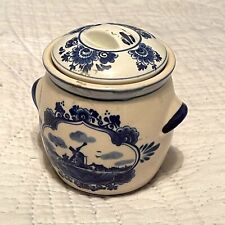 Royal Delft Mustard Jar with Lid Blue and White Porcelain Made in Holland Vintag picture