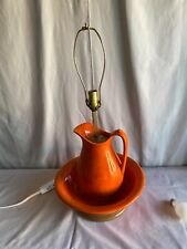 Whimsical Vtg. Mid-Century Modern Orange Crackle Ceramic Pitcher and Basin Lamp picture