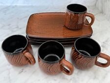 Rare Faux Bois Stunning Luncheon Set; Japanese?  Mid Century? 4 Cups And Plates picture