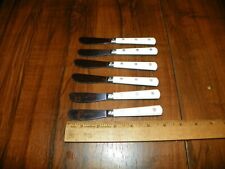 Vintage INOX BISTRO Set of 6 White Handle Flatware Spreaders - Made in France picture