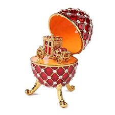 QIFU Vintage Faberge Egg Style Jewelry Trinket Box with Mini Royal Red picture