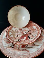 Vintage Lithophane Geisha Face Eggshell Porcelain Tea Cup Saucer Plate Trio 3 Pc picture
