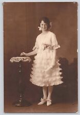 Vintage Antique Photo Girl Wear Wearing White Dress & Shoes Confirmation picture