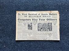 Authentic KC Massacre 1933 Newspaper, John Dillinger Fbi, Kansas City Memorabil picture