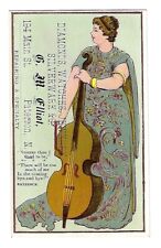 c1890's Victorian Trade Card G.M. Elliot, Jewler Paterson, NJ, Man Playing Cello picture