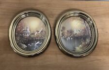 2 VINTAGE  HOME INTERIOR  GOLD OVAL FRAME PICTURES CHURCH LAKE SWAN Wall Hanging picture