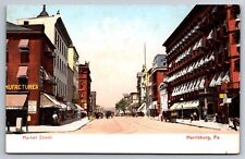 Harrisburg PA Pennsylvania Postcard Market Street Early Businesses Stores Scene picture