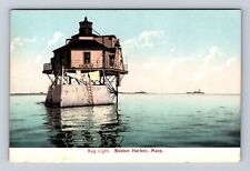 Boston MA-Massachusetts, Boston Harbor, Bug Light, Antique Vintage Postcard picture