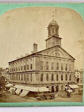 Faneuil Hall, Boston, Massachusetts Stereoview Quincy Market Wagons Old Photo picture