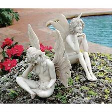 Set of 2: Pensive, Dreaming Pose Sitting Butterfly Winged Fantasy Garden Statues picture