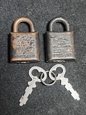 2 Small Vintage Metal Padlock With Keys Eureka Eagle Lock Co. Terryville, CT USA picture