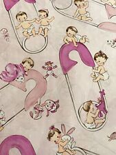VTG WRAPPING PAPER GIFT WRAP 1950 NOS ADORABLE BABY PIN ON PINK FOR SHOWER picture