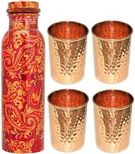 RSGL Pure Copper 1000 ML Water Bottle with 4 Copper Glass Drink ware Gift Set picture