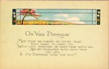 vintage postcard - ON YOUR BIRTHDAY poem w/ meadow unposted picture