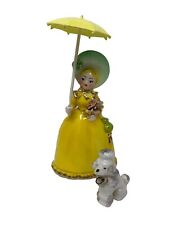 Vintage Relco Japan Lady w/Umbrella Parasol Walking Poodle Dog Figurine Yellow picture