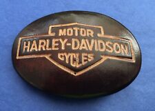 Vintage NOS Custom Hand Made Harley Davidson Bar & Shield Leather Belt Buckle picture