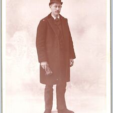 c1880s Dows, IA Man Fashion Jacket Bowler Hat Cabinet Card Photo Shager Iowa B11 picture