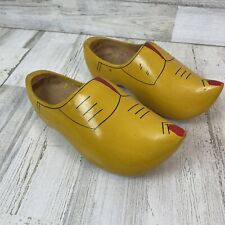 Carved Pair Of Wooden Shoes Clogs Dutch Holland Yellow - Large picture