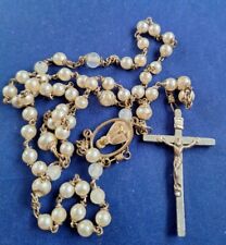 Vtg Christian Rosary Beaded White Off White Beads Faux Pearls *103-TST picture