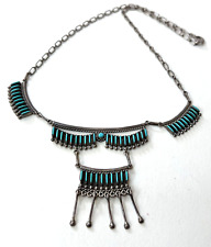 DELICATE ZUNI INDIAN NEEDLEPOINT TURQUOISE AND SILVER NECKLACE EXCELLENT picture