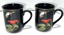 Set 2 Otagiri Japan Gibson Cards Black Gold Hummingbird Hibiscus Pair Mugs Cups picture