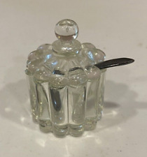 Vintage Small Glass Sugar Bowl with Lid and Spoon picture