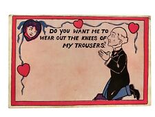 Vintage VALENTINE'S DAY Postcard Romantic Gesture Man on Knees Asking Woman picture