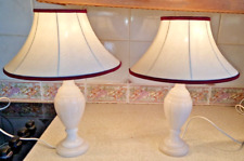 PAIR OF VINTAGE WHITE MARBLE ALABASTER CARVED TABLE LAMPS WITH SHADES VGC picture