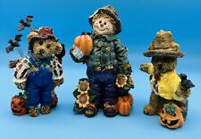 3 Halloween Scarecrow Harvest Teddy Bear Figurines Fall Decor￼ Thanksgiving ￼ picture