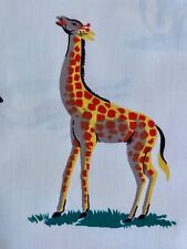 40's SAFARI Jungle Cockatoo Giraffe Zebra Barkcloth Era Novelty Vintage Fabric picture