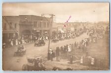 Kenmare North Dakota ND Postcard RPPC Photo Parade Cars Peoples Scene c1910's picture