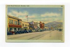 Glendale CA 1948 linen postcard, North Brand Blvd, cars, stores, Woolworth picture