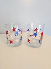 2 Clear Glass Patriotic Red White Blue Stars Juice Drinking Glasses Unbranded picture