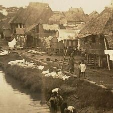 Native Houses Hut Village Manila Philippines Filipino Pasig River Stereoview N30 picture