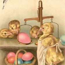 c.1908 Easter Wishes Postcard Chicks Weighing Eggs Store Market Dealer Apron picture