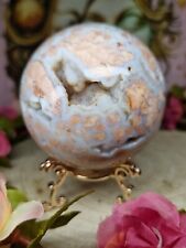 Beautiful Druzy Pink Petal Agate Crystal Sphere 451g 70mm & Rose Gold Stand picture