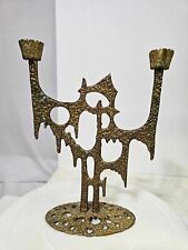 Vtg Brass MCM Brutalist Sculptural Candlestick Holder Candelabra Judaica- A13 picture