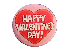 Hallmark BUTTON PIN Valentines Vintage HAPPY Heart 1980 Pink Red Holiday Pinback picture