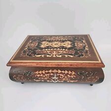 Vintage Inlaid Wood Reuge Swiss Movement Musical Jewelry Box 