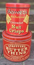 Vintage Stauffer's BUTTER THINS & Bowers NUT CRISPS Cookies Advertising Tins picture