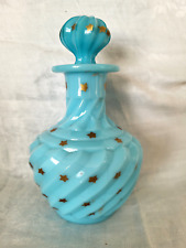 Portieux Vallerysthal French blue opaline glass perfume dresser bottle gold star picture