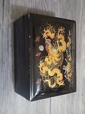 Vintage Black Lacquerware Handpainted Dragon Nesting Boxe picture
